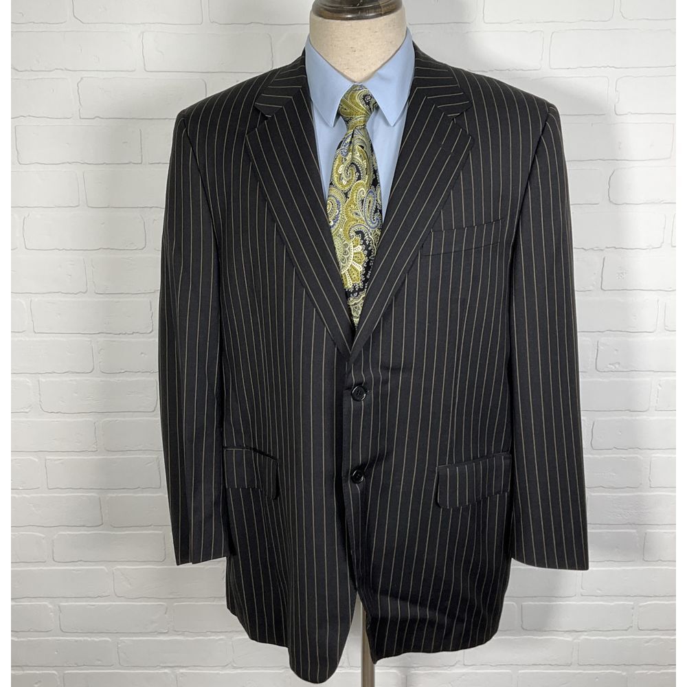 Ital Moda Linea Palazzo Blazer Men 46 Black Tan Stripe Tussini Super‎ 120s Wool